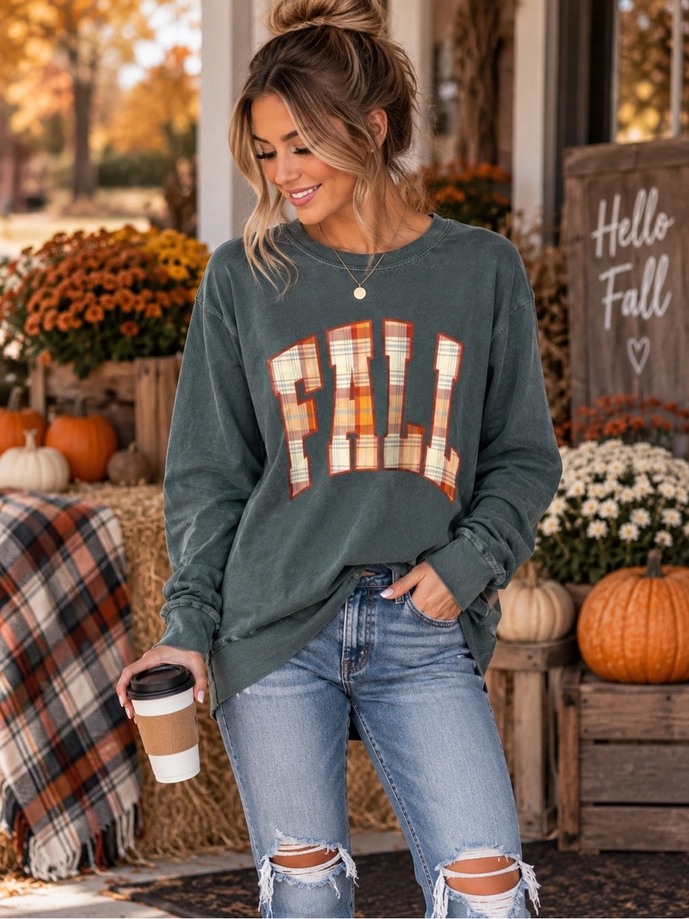 NWOT Fall Graphic Long Sleeve Top Size Medium